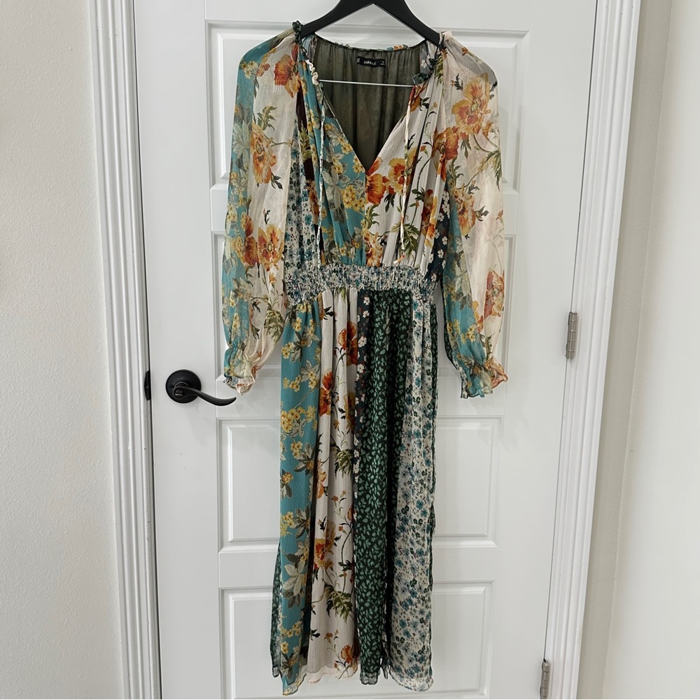 Zara Floral Patchwork Midi Slit Dress